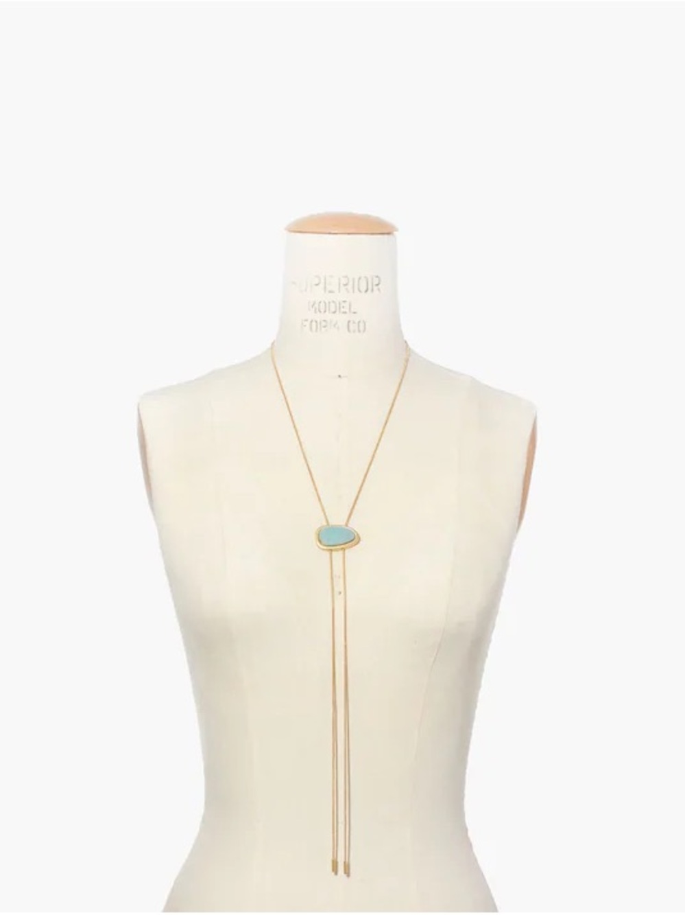 Madewell Gold Long Lariat Necklace with Light Blue Oval Pendant NWT